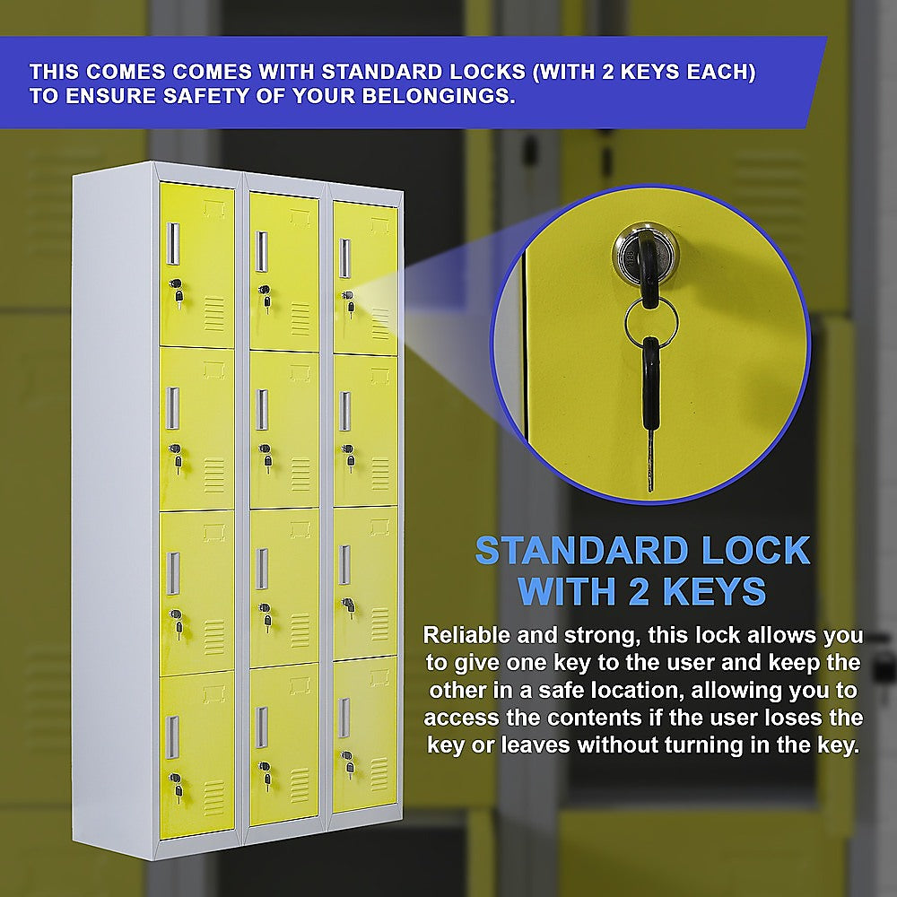 12-Door Locker for Office Gym Shed School Home Storage - Standard Lock with 2 Keys 9