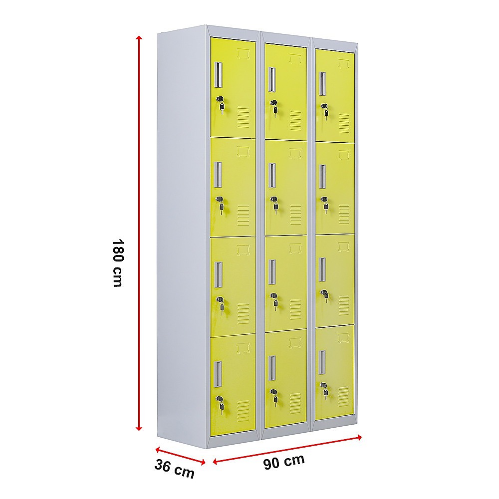 12-Door Locker for Office Gym Shed School Home Storage - Standard Lock with 2 Keys 12