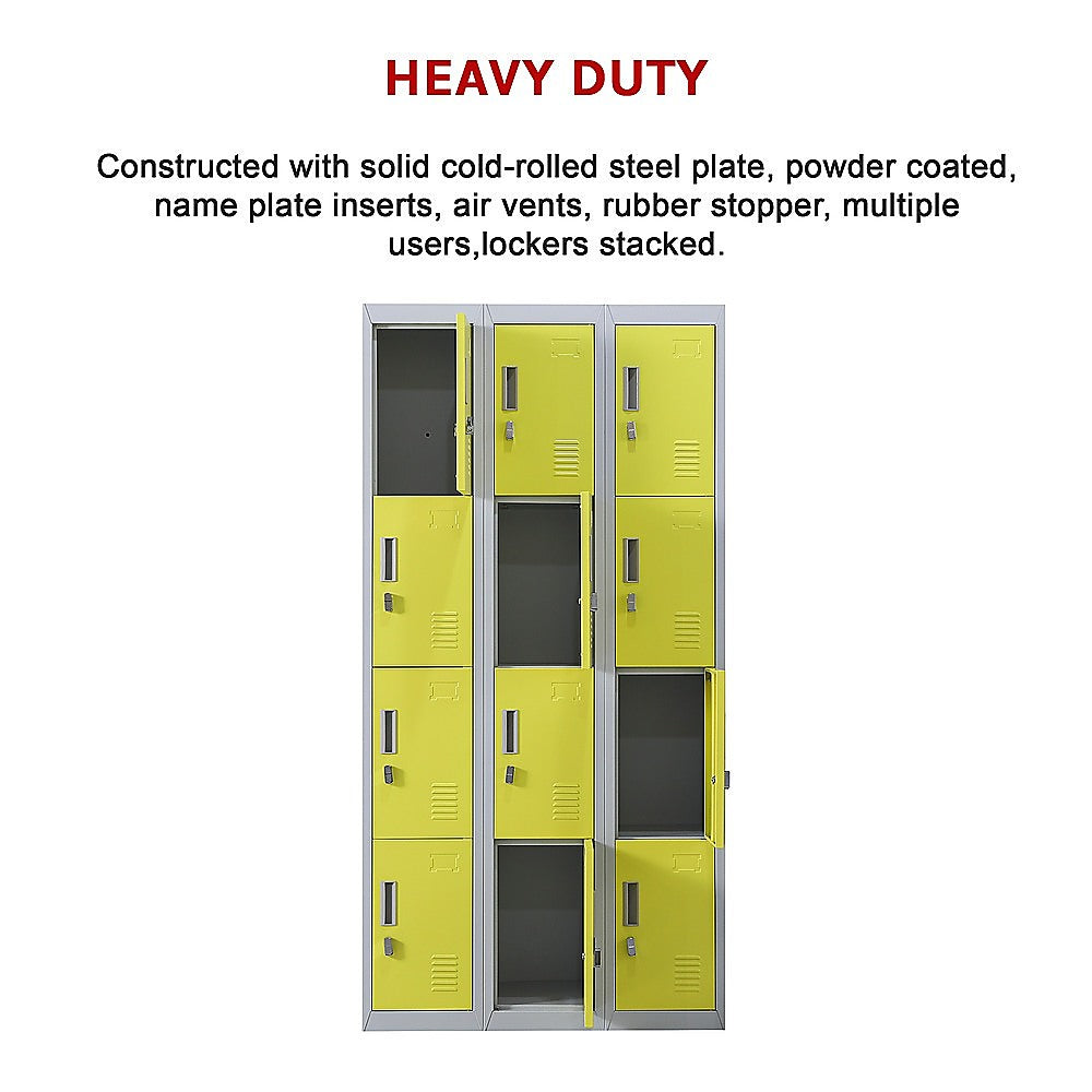 12-Door Locker for Office Gym Shed School Home Storage - Padlock-operated 12