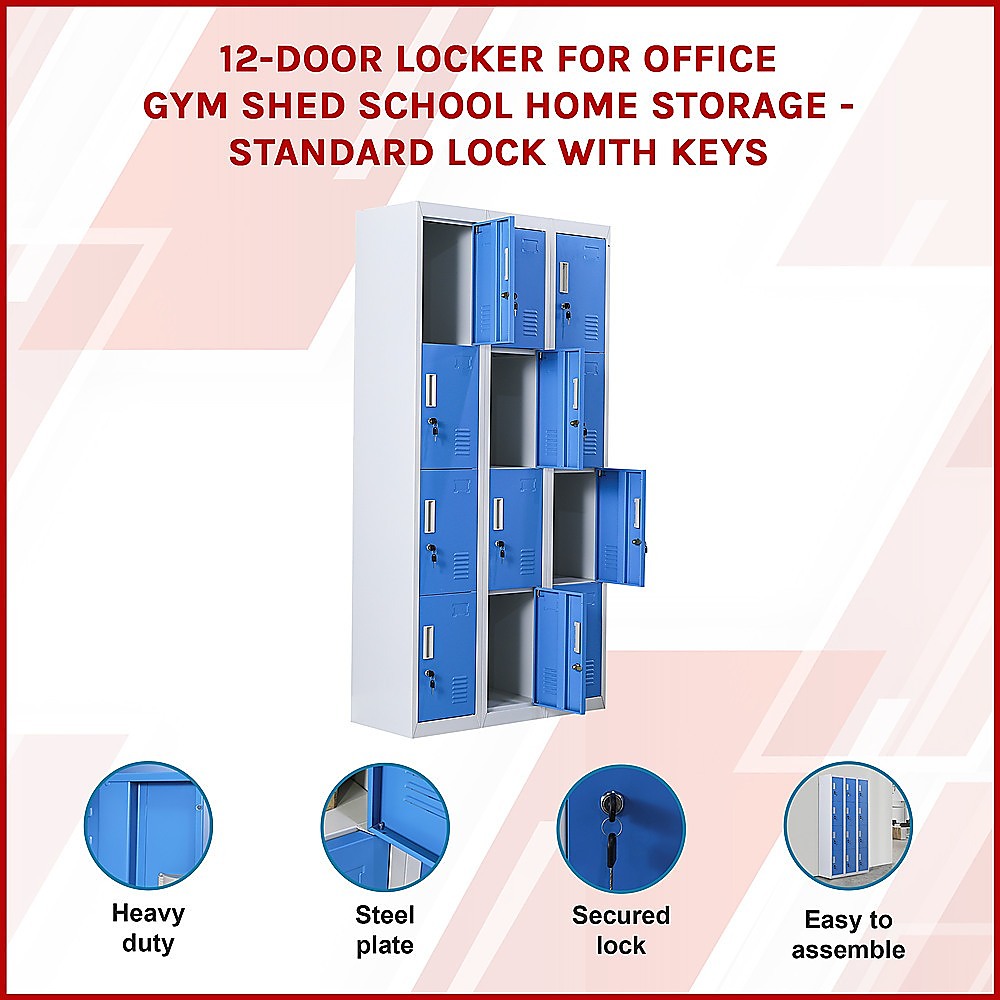 12-Door Locker for Office Gym Shed School Home Storage - Standard Lock with Keys 4