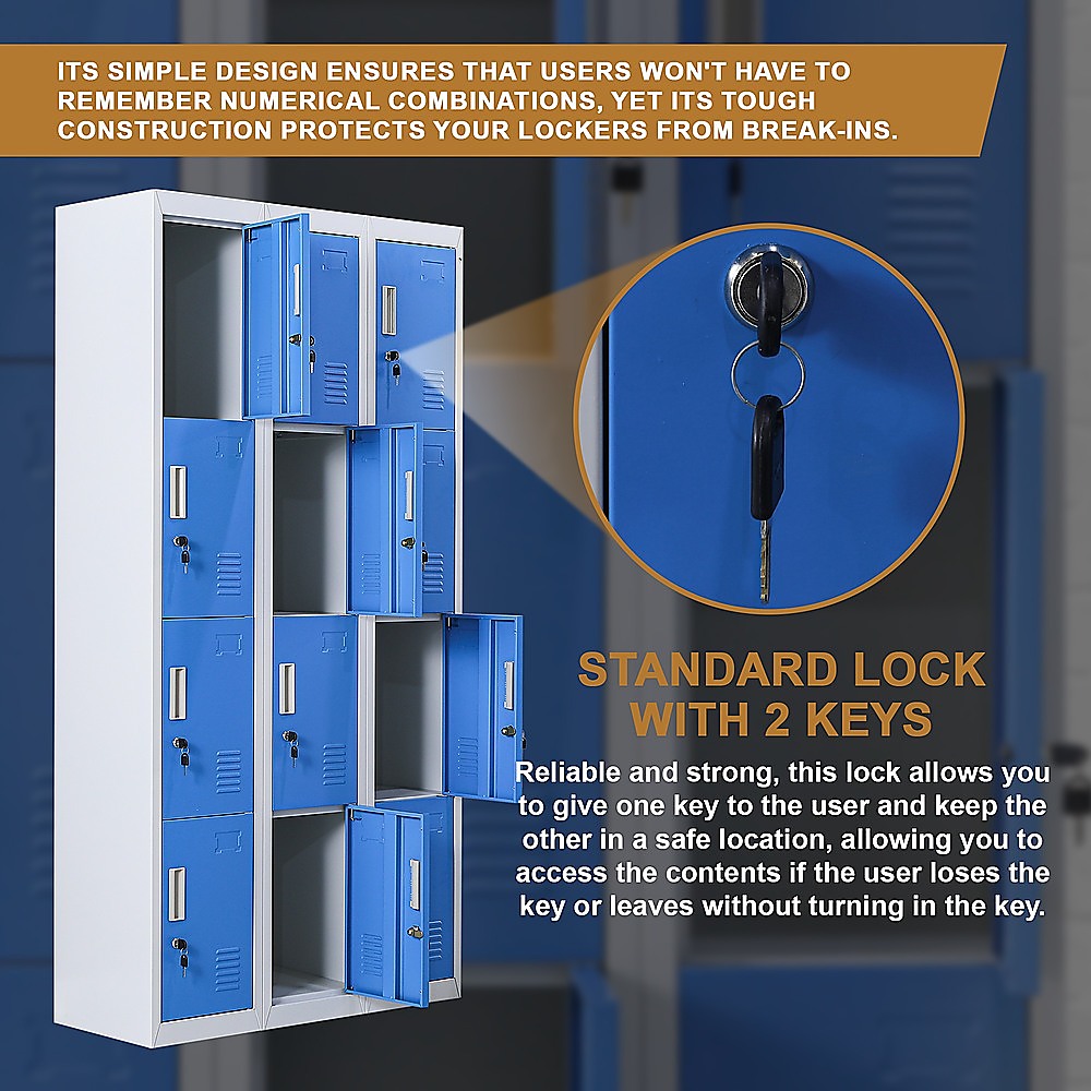 12-Door Locker for Office Gym Shed School Home Storage - Standard Lock with Keys 10