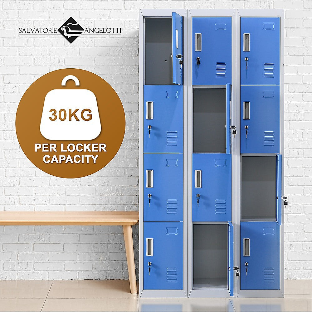 12-Door Locker for Office Gym Shed School Home Storage - Standard Lock with Keys 12
