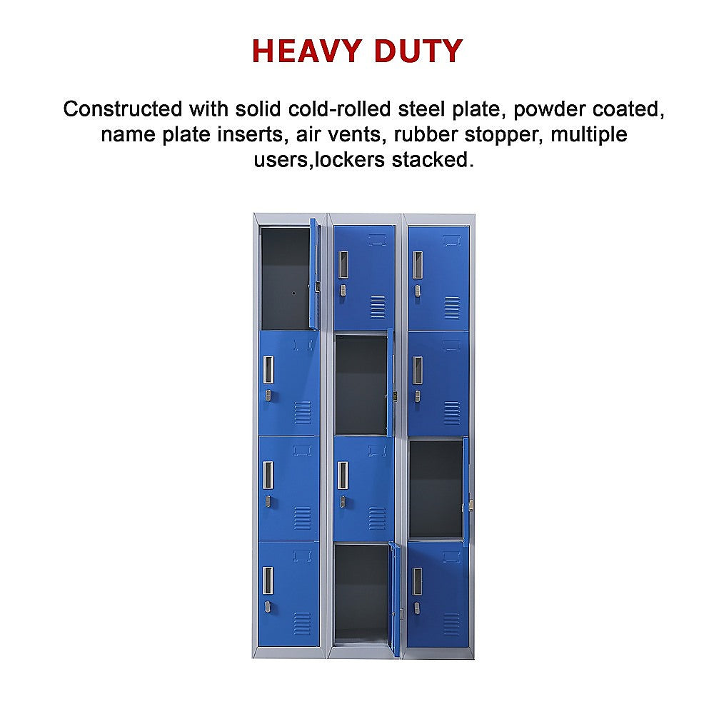 12-Door Locker for Office Gym Shed School Home Storage - Padlock-operated 12