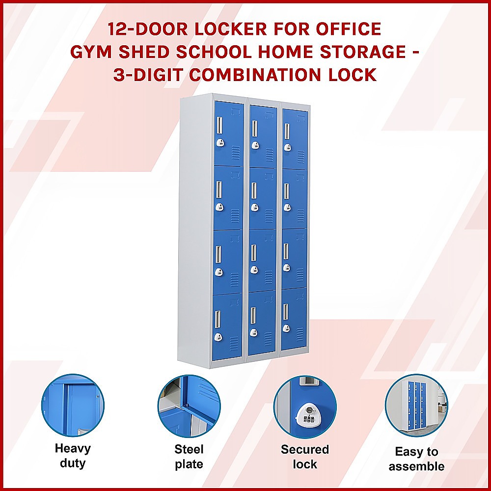 12-Door Locker for Office Gym Shed School Home Storage - 3-Digit Combination Lock 3