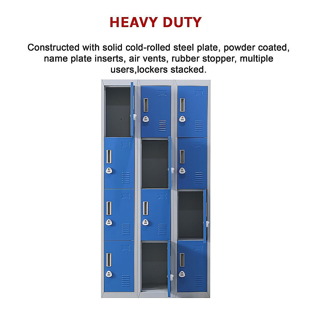 12-Door Locker for Office Gym Shed School Home Storage - 3-Digit Combination Lock 12