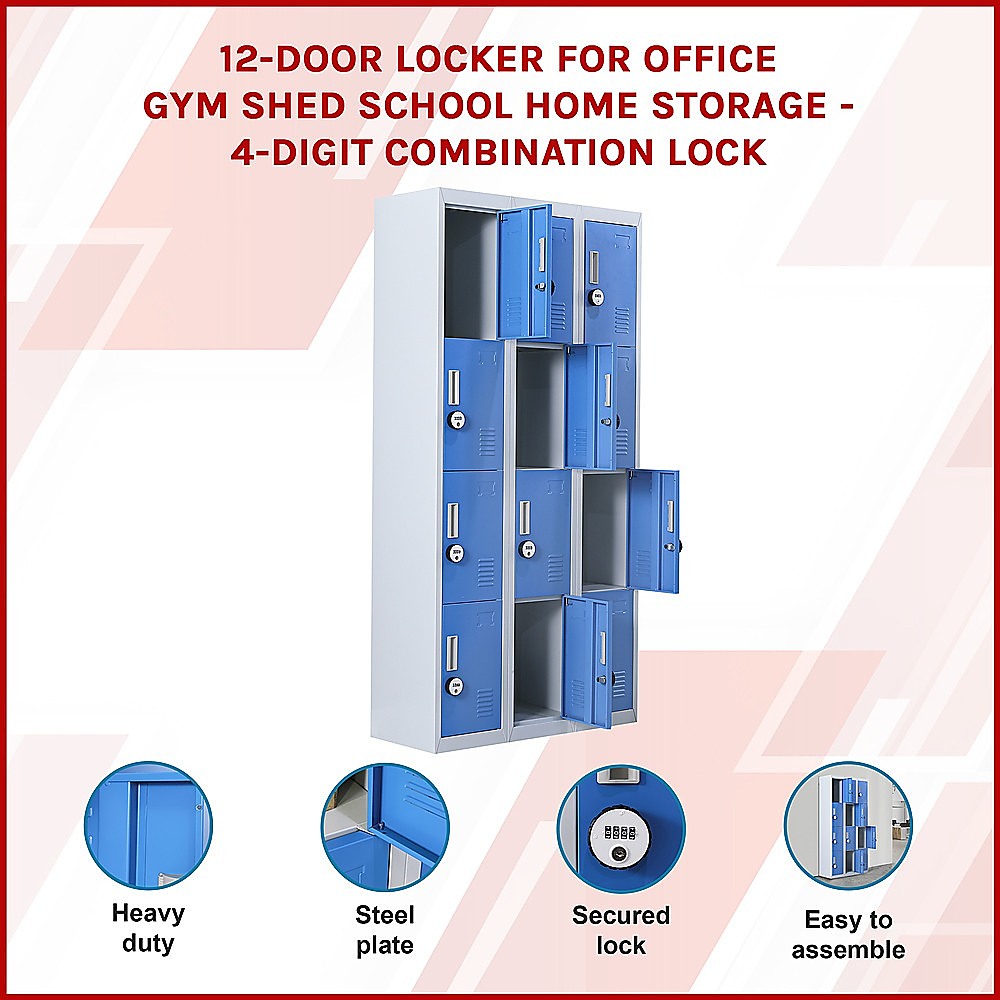 12-Door Locker for Office Gym Shed School Home Storage - 4-Digit Combination Lock 3