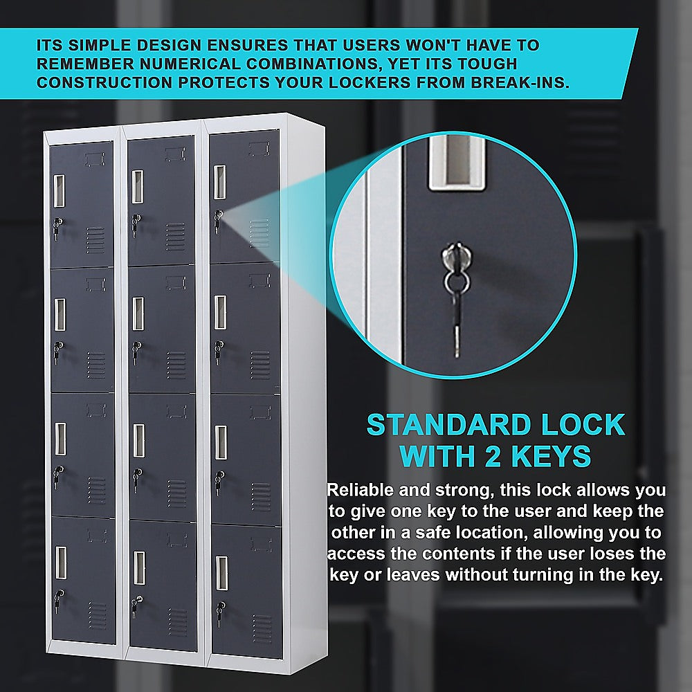 12-Door Locker for Office Gym Shed School Home Storage - Standard Lock with Keys 8