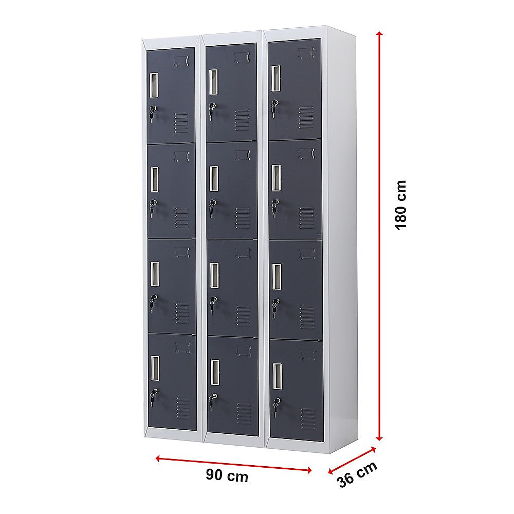 12-Door Locker for Office Gym Shed School Home Storage - Standard Lock with Keys 12
