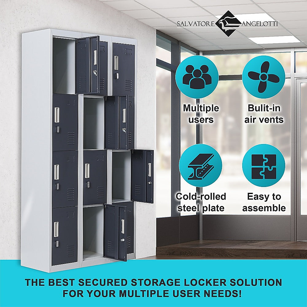 12-Door Locker for Office Gym Shed School Home Storage - Padlock-operated 4