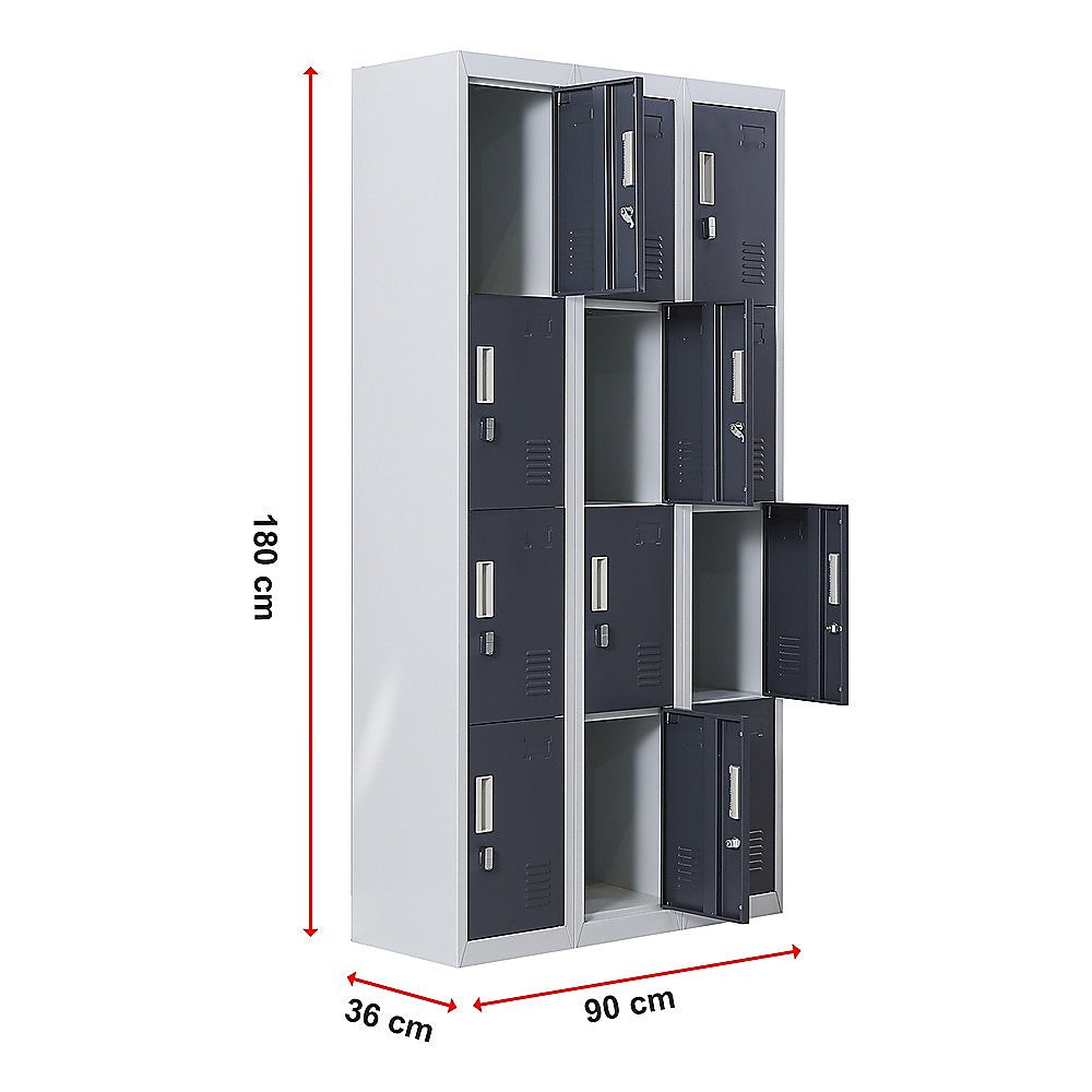 12-Door Locker for Office Gym Shed School Home Storage - Padlock-operated 12