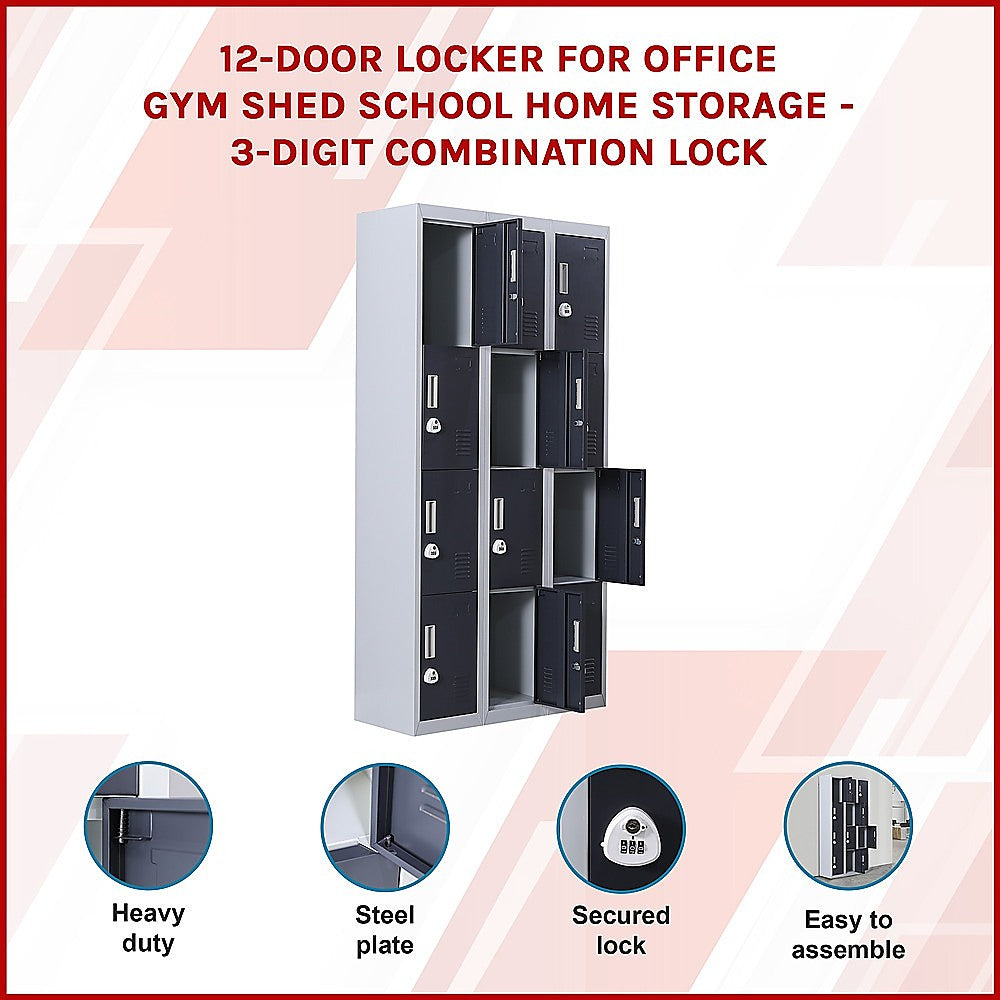 12-Door Locker for Office Gym Shed School Home Storage - 3-Digit Combination Lock 3