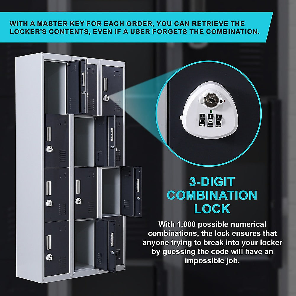 12-Door Locker for Office Gym Shed School Home Storage - 3-Digit Combination Lock 4