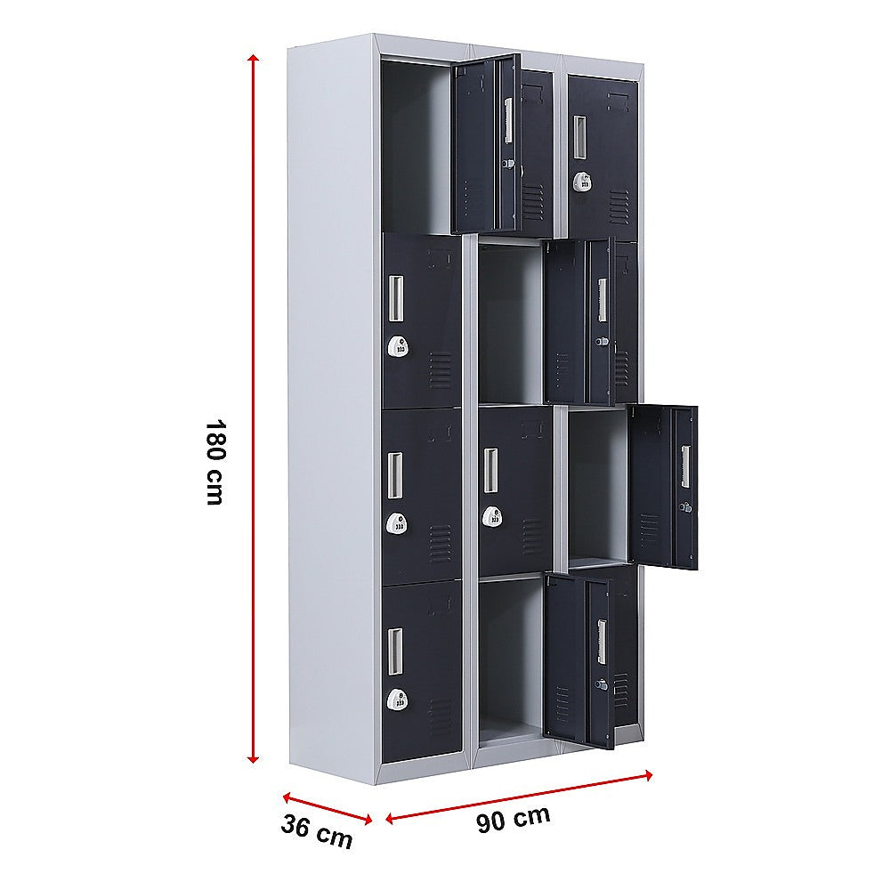 12-Door Locker for Office Gym Shed School Home Storage - 3-Digit Combination Lock 12
