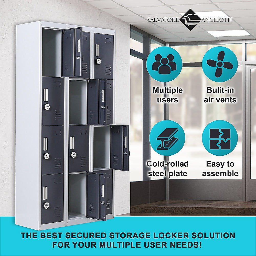 12-Door Locker for Office Gym Shed School Home Storage - 4-Digit Combination Lock 4