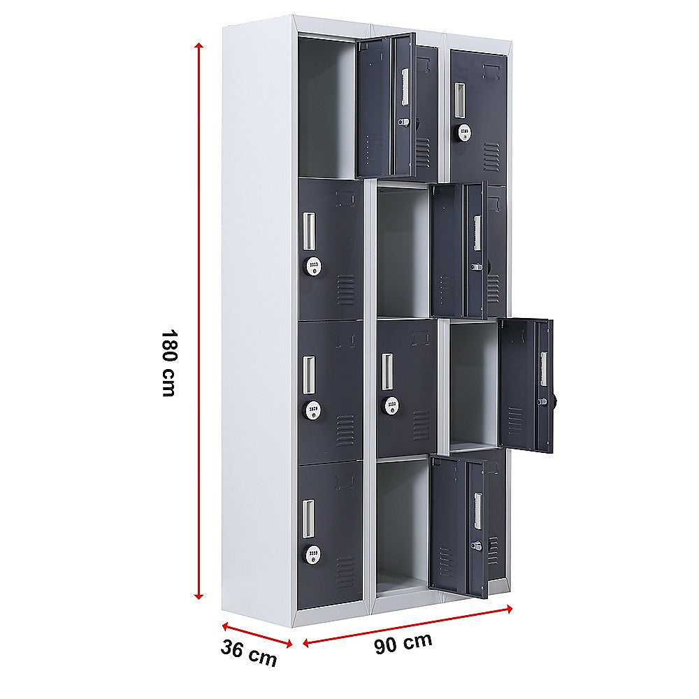 12-Door Locker for Office Gym Shed School Home Storage - 4-Digit Combination Lock 12