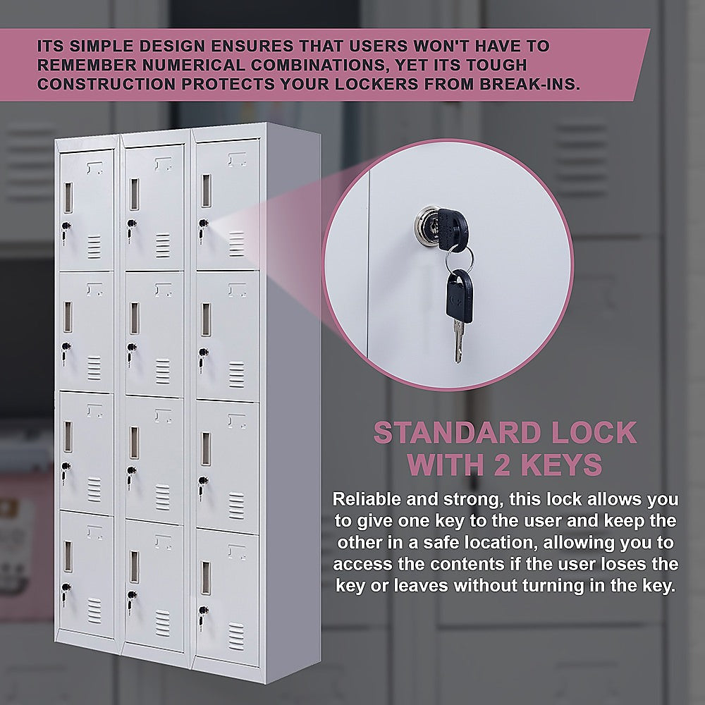 12-Door Locker for Office Gym Shed School Home Storage - Standard Lock with Keys 9