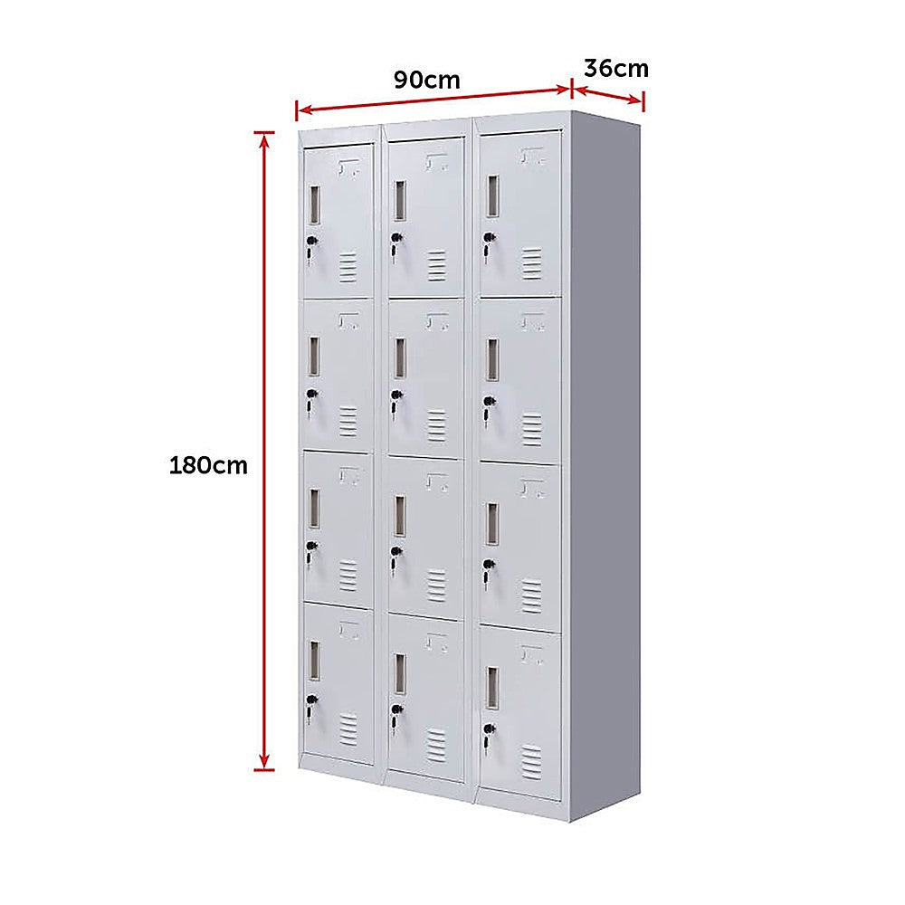 12-Door Locker for Office Gym Shed School Home Storage - Standard Lock with Keys 13