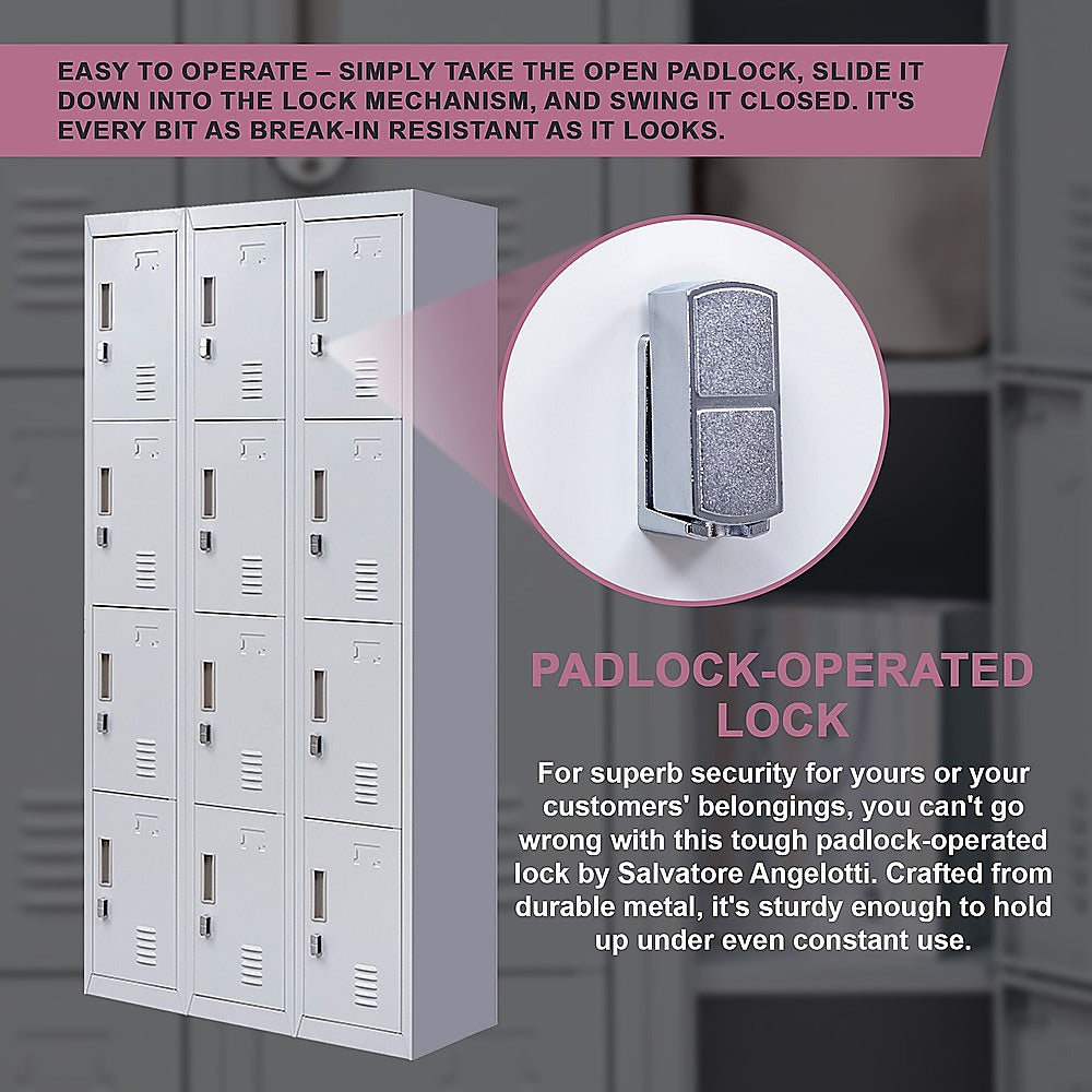 12-Door Locker for Office Gym Shed School Home Storage - Padlock-operated 8