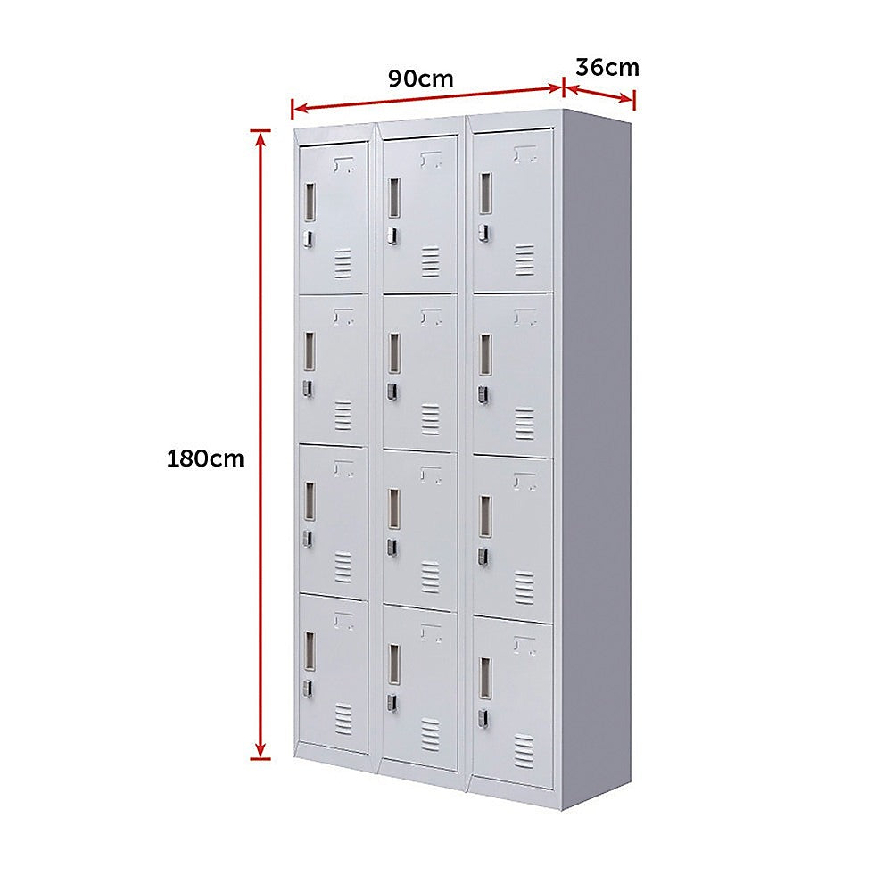 12-Door Locker for Office Gym Shed School Home Storage - Padlock-operated 12