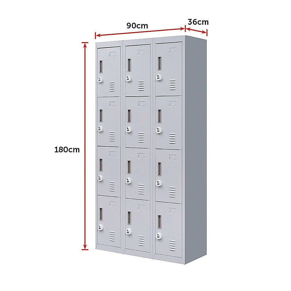 12-Door Locker for Office Gym Shed School Home Storage - 3-Digit Combination Lock 12
