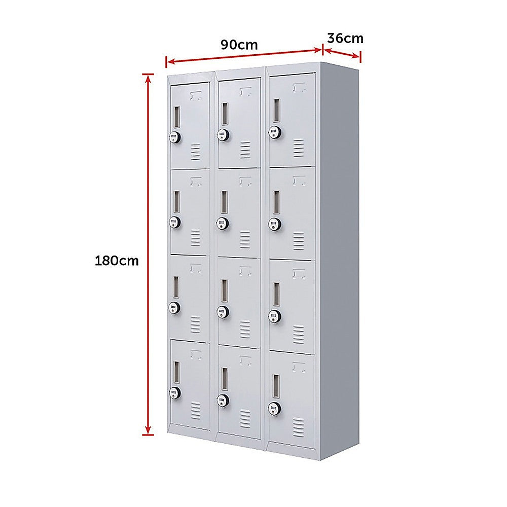 12-Door Locker for Office Gym Shed School Home Storage - 4-Digit Combination Lock 12