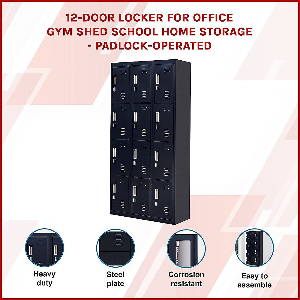 12-Door Locker for Office Gym Shed School Home Storage - Padlock-operated 4