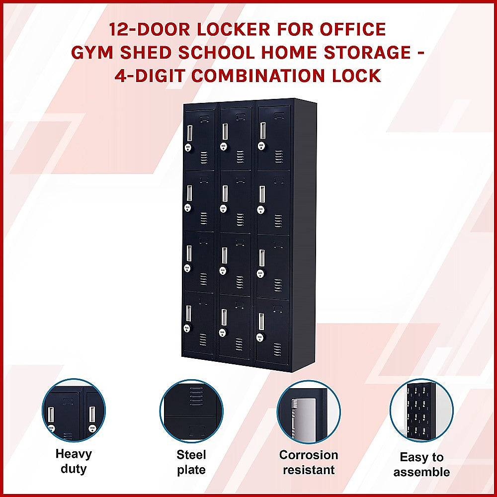 12-Door Locker for Office Gym Shed School Home Storage - 4-Digit Combination Lock 4