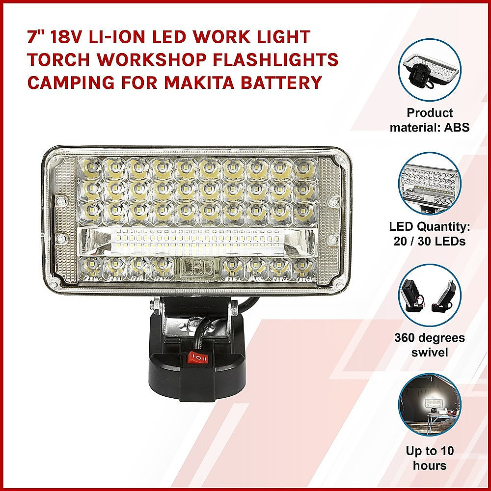 7" 18V Li-ion LED Work Light Torch Workshop Flashlights Camping for Makita Battery 3