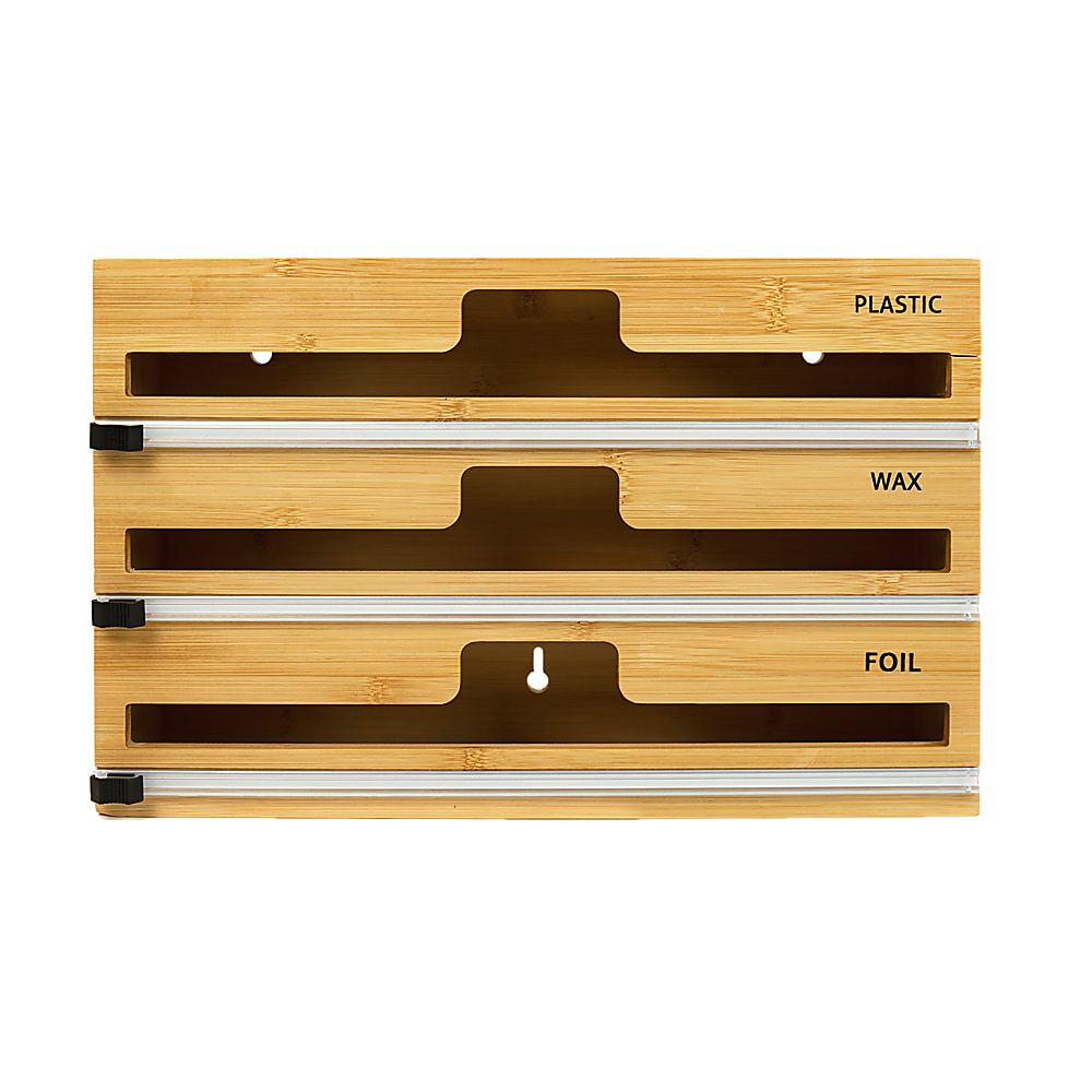 3 Grids Bamboo Food Wrap Dispenser Cutter Foil Cling Film Storage Holder Box Kitchen 5