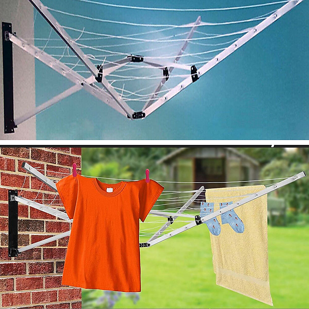Wall Mounted 5 Arm 26m Clothes Airer Folding Concertina Cloth Dryer Washing Line 3