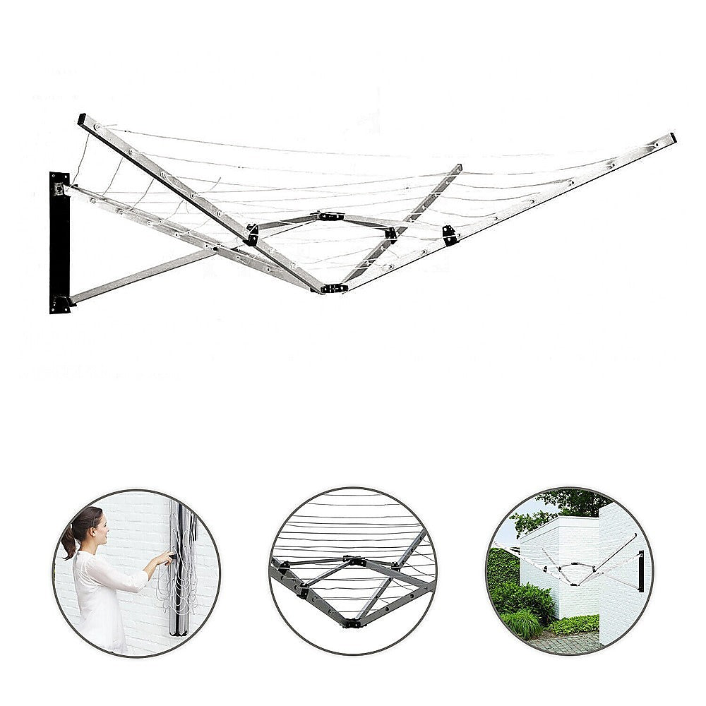 Wall Mounted 5 Arm 26m Clothes Airer Folding Concertina Cloth Dryer Washing Line 6