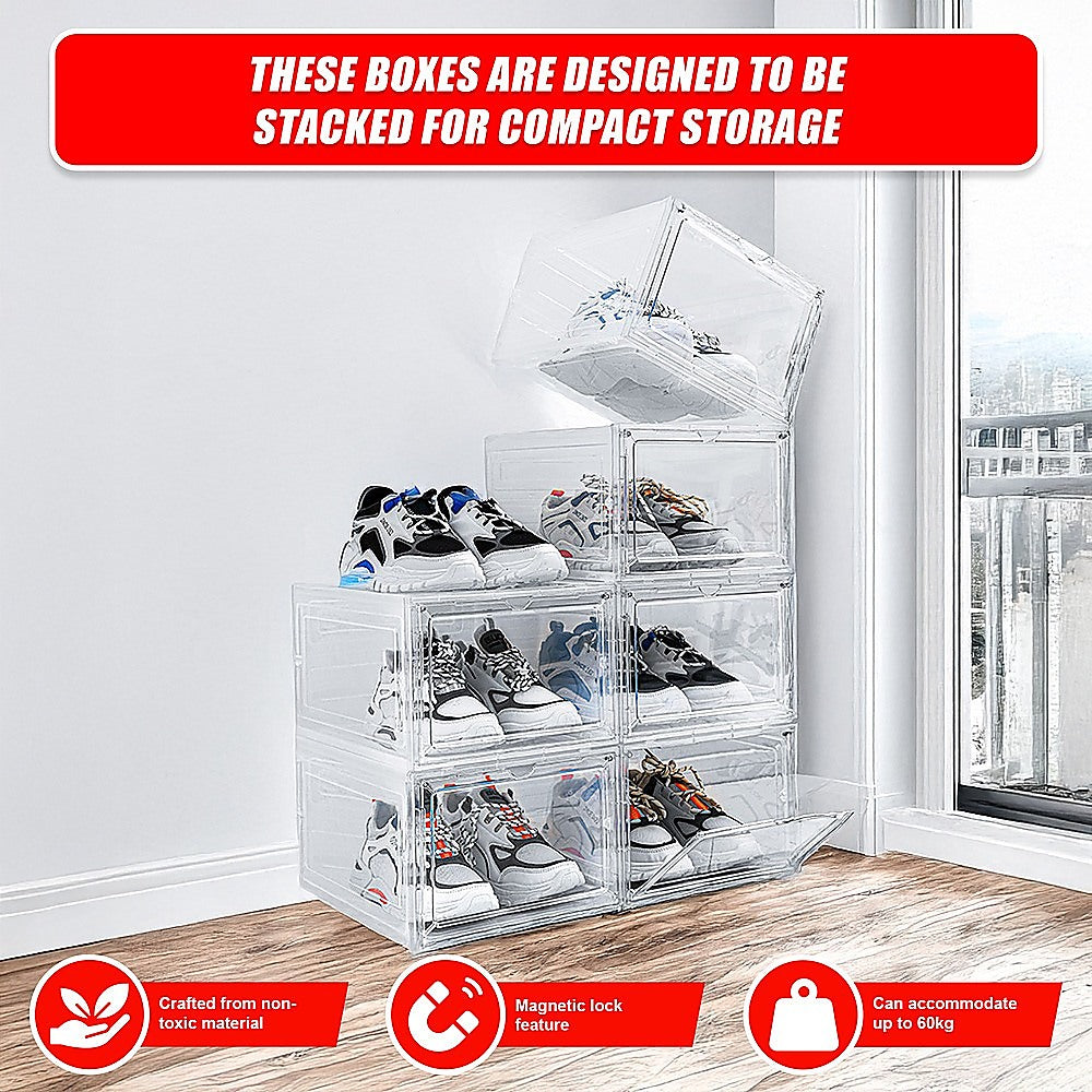 Sneaker Display Case Shoe Storage Organizer Box Stackable Plastic Clear Magnetic 9