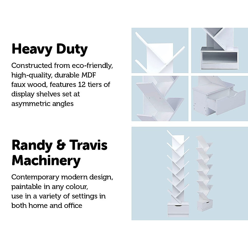 Tree Bookshelf Bookcase Book Organizer 12-Tier Multipurpose Shelf Display Racks 4