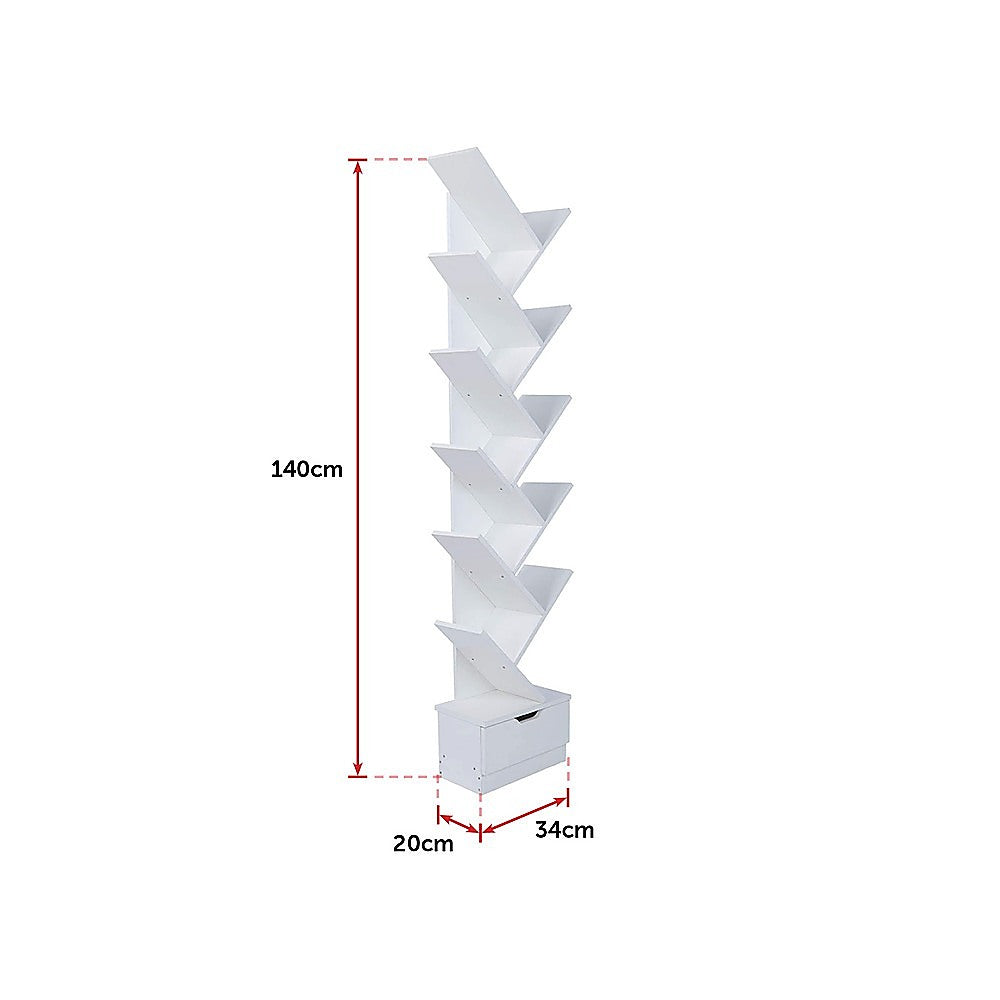 Tree Bookshelf Bookcase Book Organizer 12-Tier Multipurpose Shelf Display Racks 12
