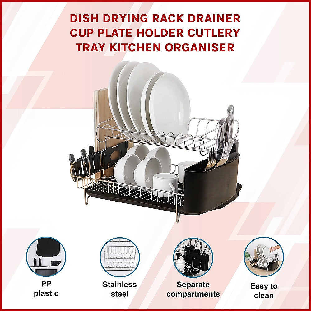 Dish Drying Rack Drainer Cup Plate Holder Cutlery Tray Kitchen Organiser 3