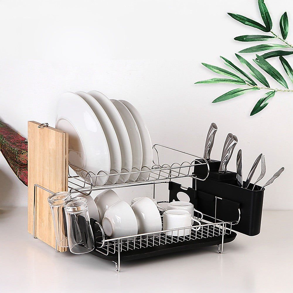 Dish Drying Rack Drainer Cup Plate Holder Cutlery Tray Kitchen Organiser 4