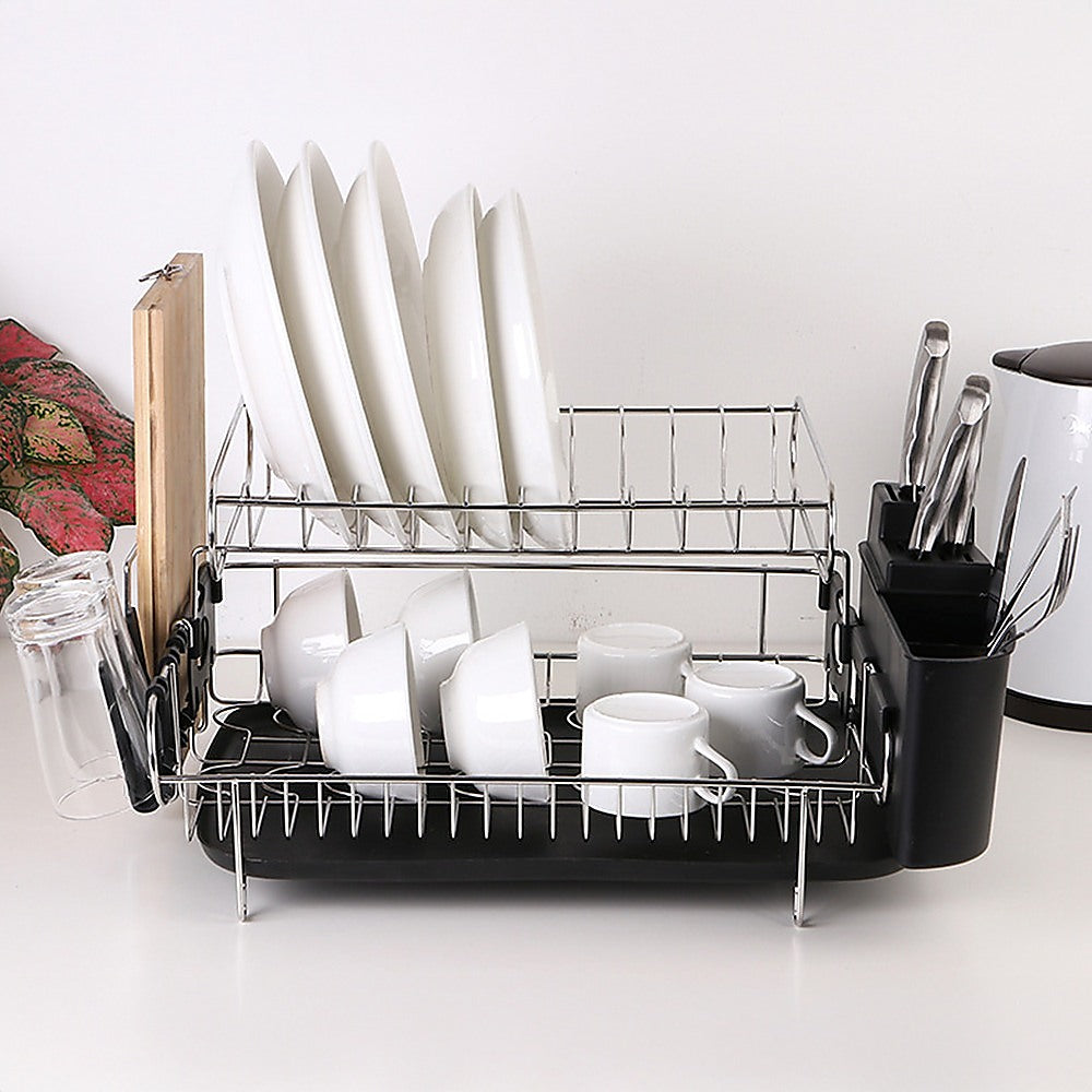 Dish Drying Rack Drainer Cup Plate Holder Cutlery Tray Kitchen Organiser 6