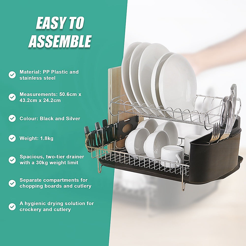 Dish Drying Rack Drainer Cup Plate Holder Cutlery Tray Kitchen Organiser 10