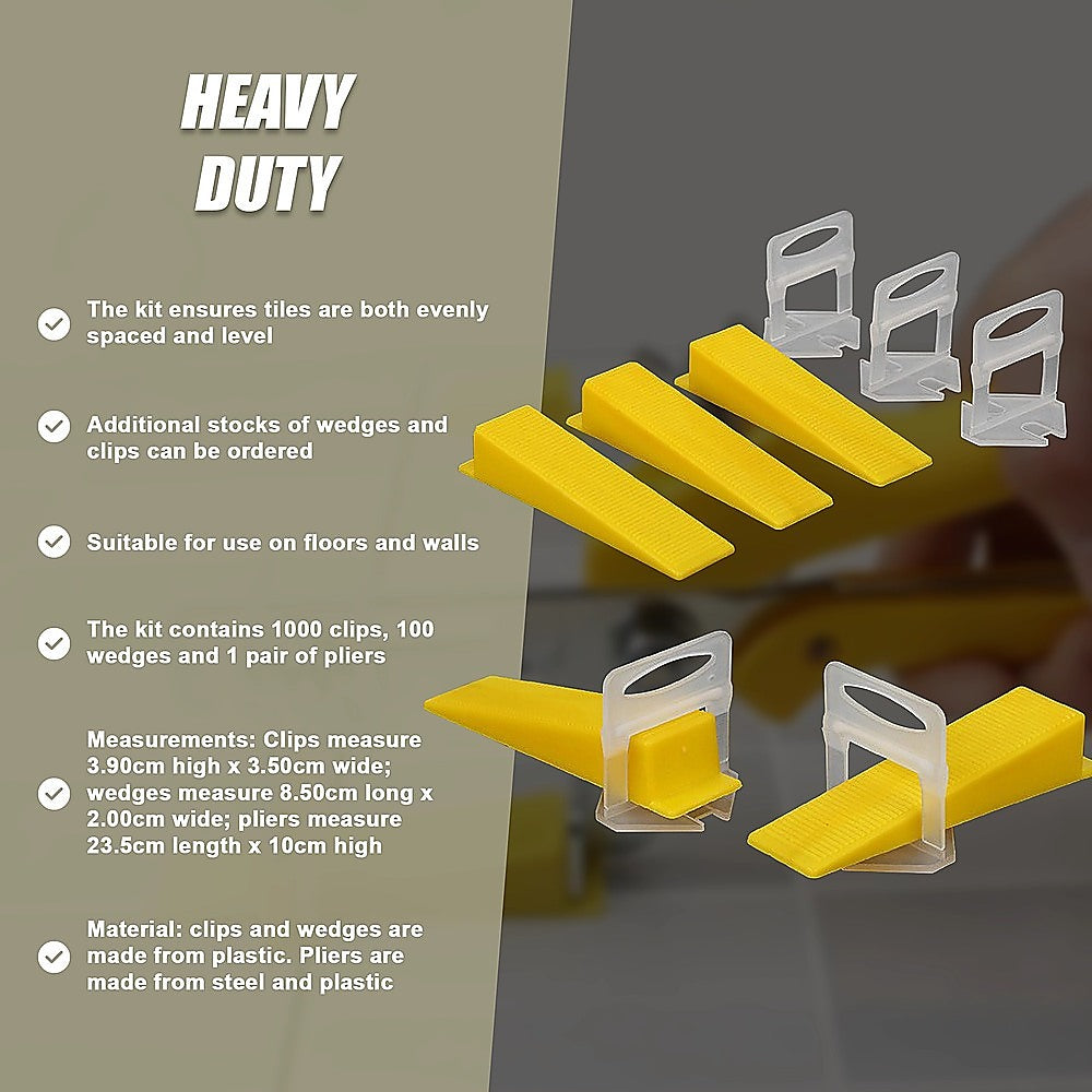 1000x Tile Leveling System Clips Levelling Spacer Tiling Tool Floor Wall 11