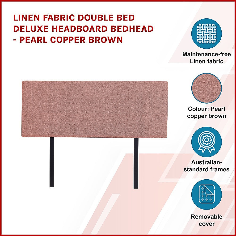 Linen Fabric Double Bed Deluxe Headboard Bedhead - Pearl Copper Brown 4
