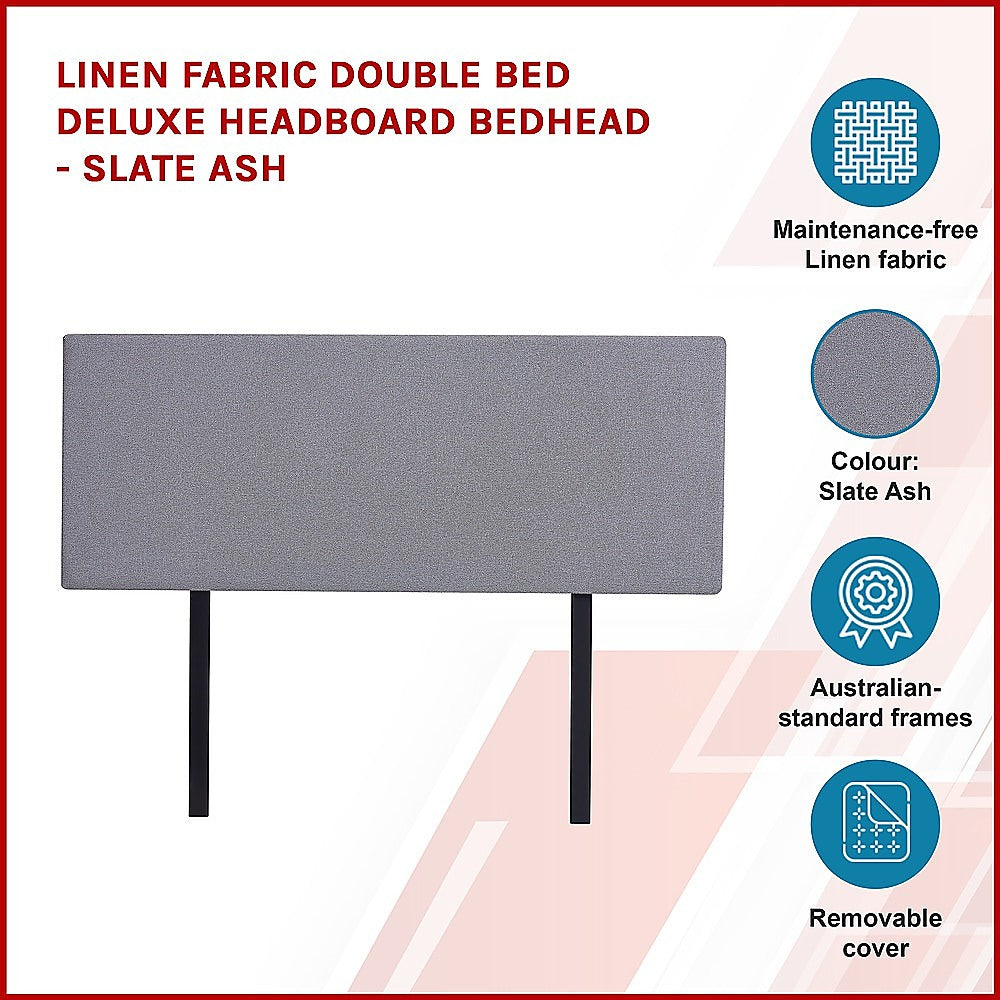 Linen Fabric Double Bed Deluxe Headboard Bedhead - Slate Ash 4