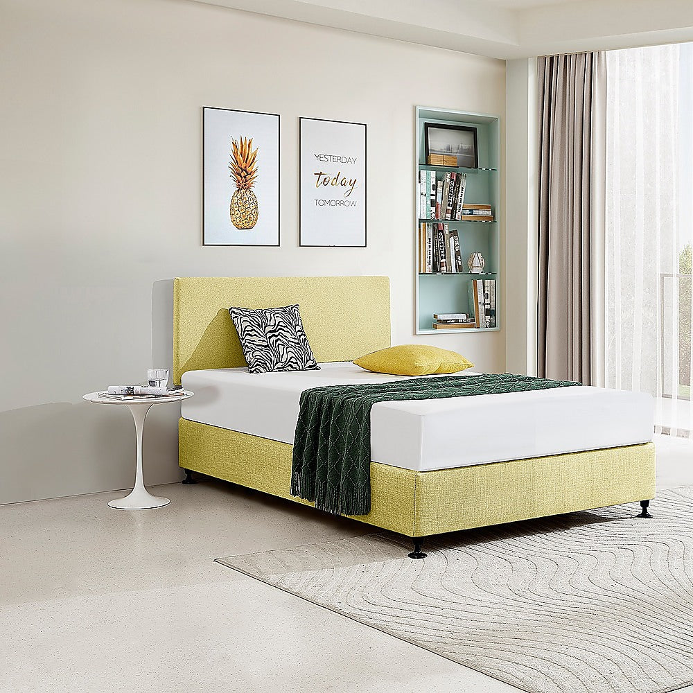 Linen Fabric Double Bed Deluxe Headboard Bedhead - Sulfur Yellow 4