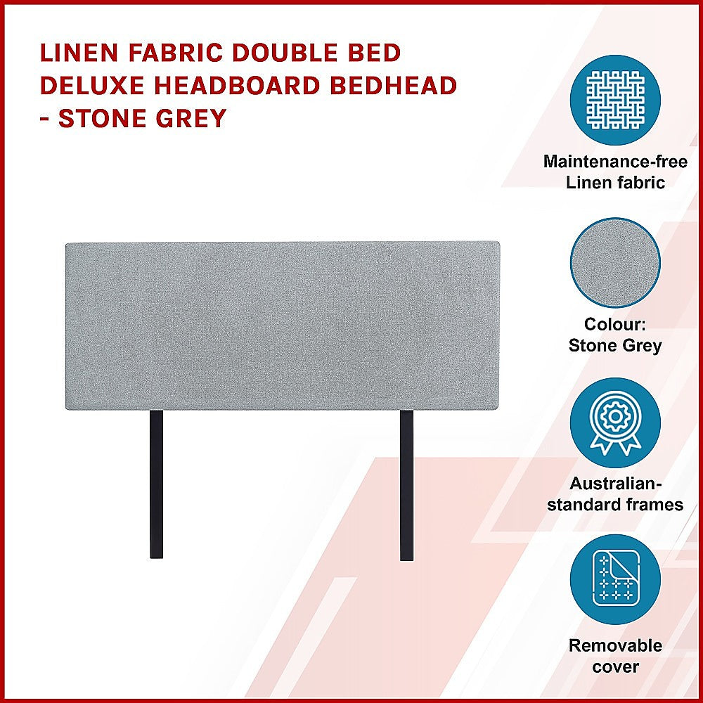 Linen Fabric Double Bed Deluxe Headboard Bedhead - Stone Grey 4