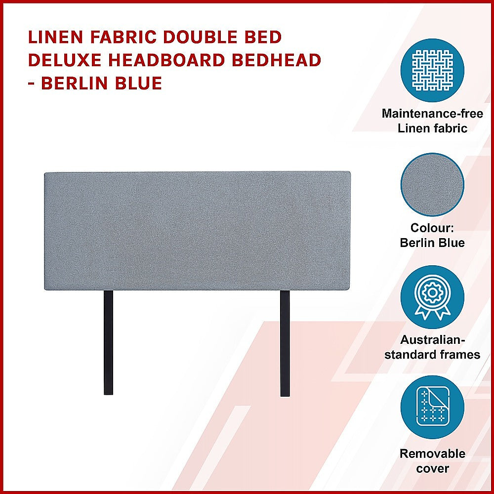 Linen Fabric Double Bed Deluxe Headboard Bedhead - Berlin Blue 4