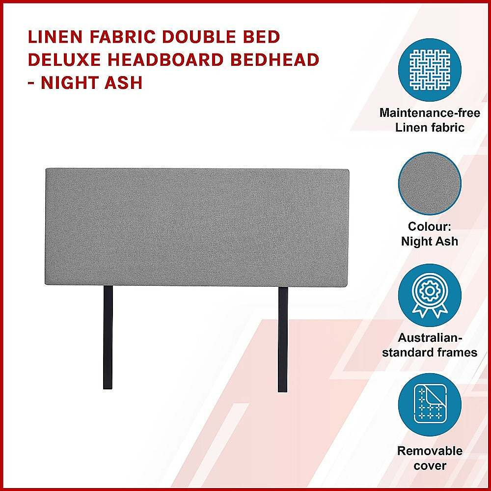Linen Fabric Double Bed Deluxe Headboard Bedhead - Night Ash 4