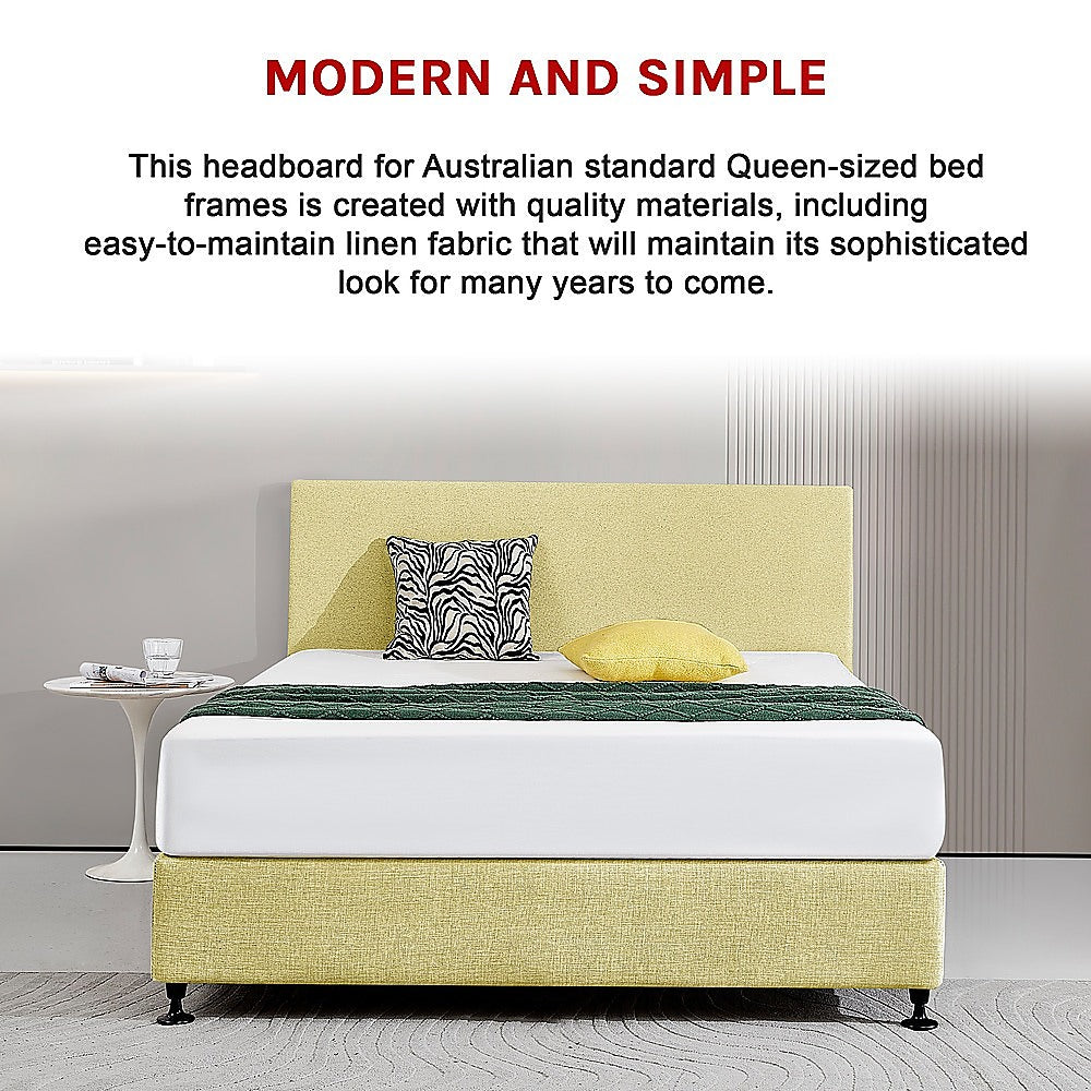 Linen Fabric Queen Bed Deluxe Headboard Bedhead - Sulfur Yellow 5