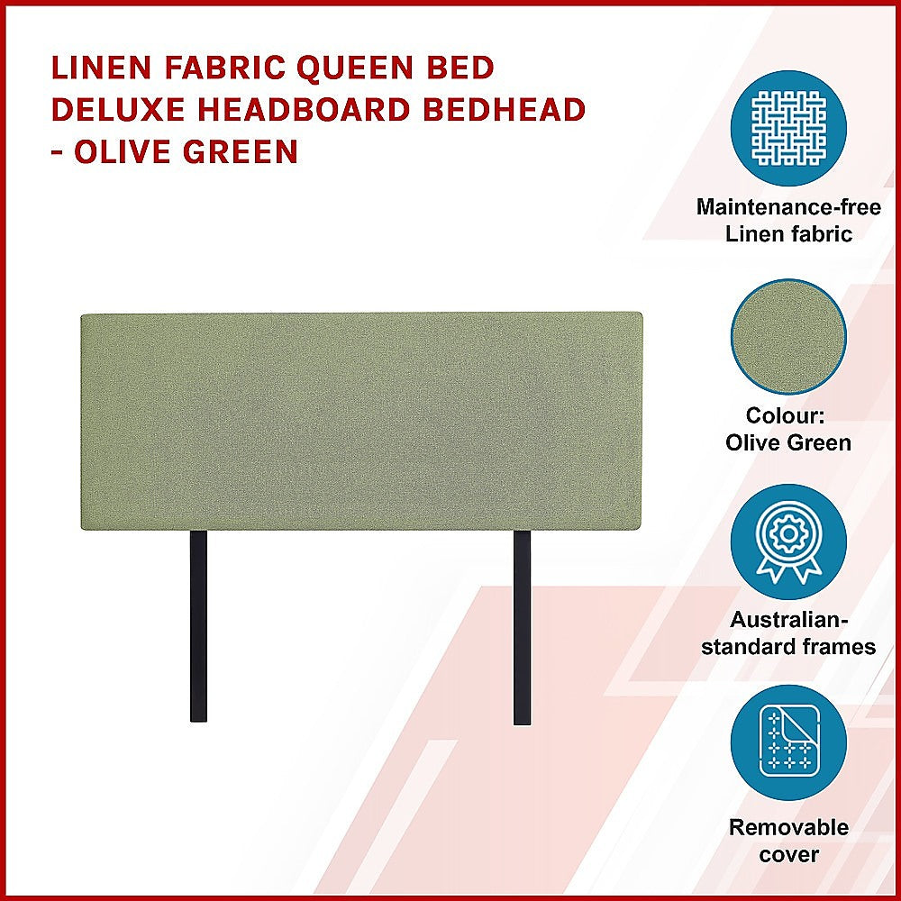 Linen Fabric Queen Bed Deluxe Headboard Bedhead - Olive Green 4
