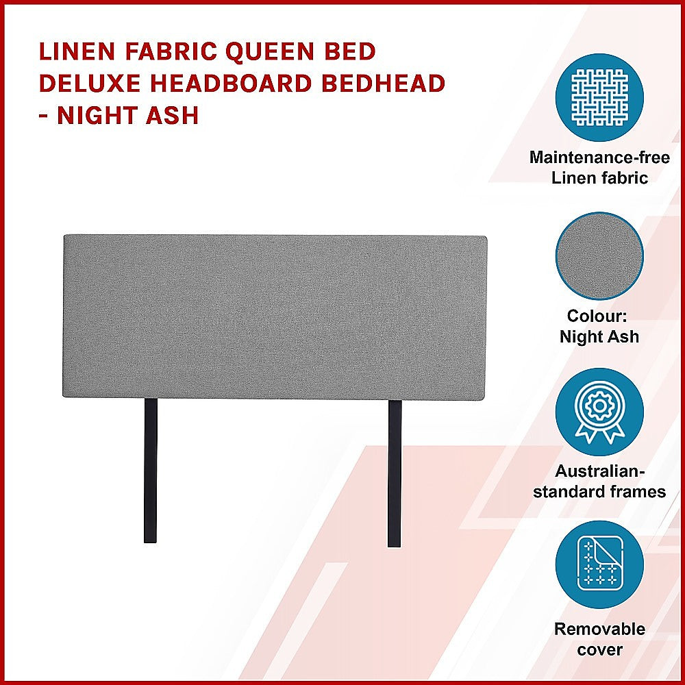 Linen Fabric Queen Bed Deluxe Headboard Bedhead - Night Ash 4
