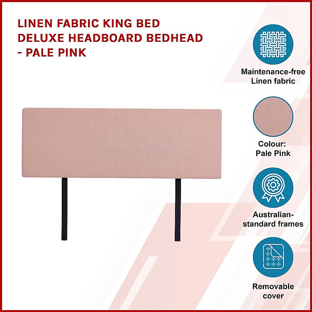 Linen Fabric King Bed Deluxe Headboard Bedhead - Pale Pink 4