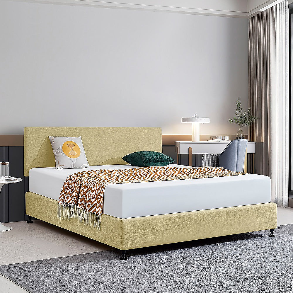 Linen Fabric King Bed Deluxe Headboard Bedhead - Sulfur Yellow 3